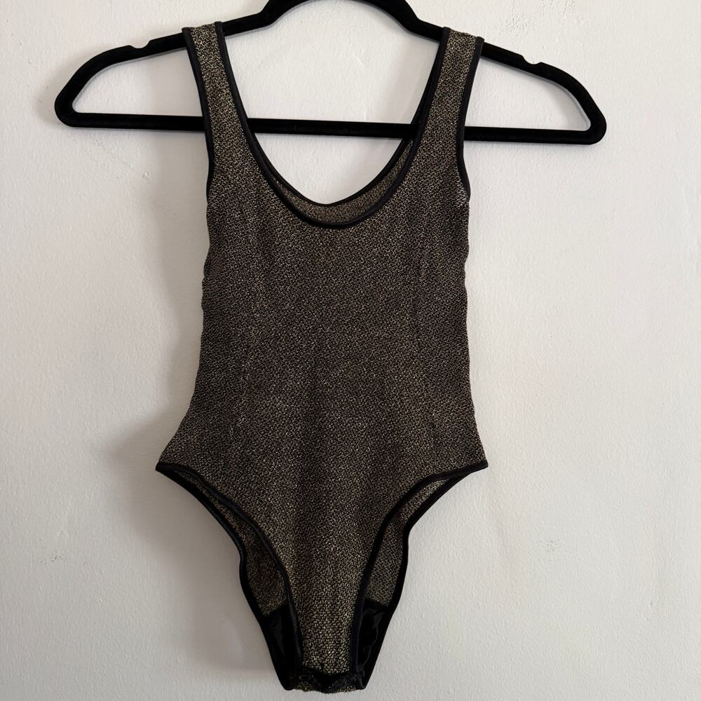 1980s Vintage COSABELLA Luemme Sparkly Gold and Black Semi Sheer bodysuit Small